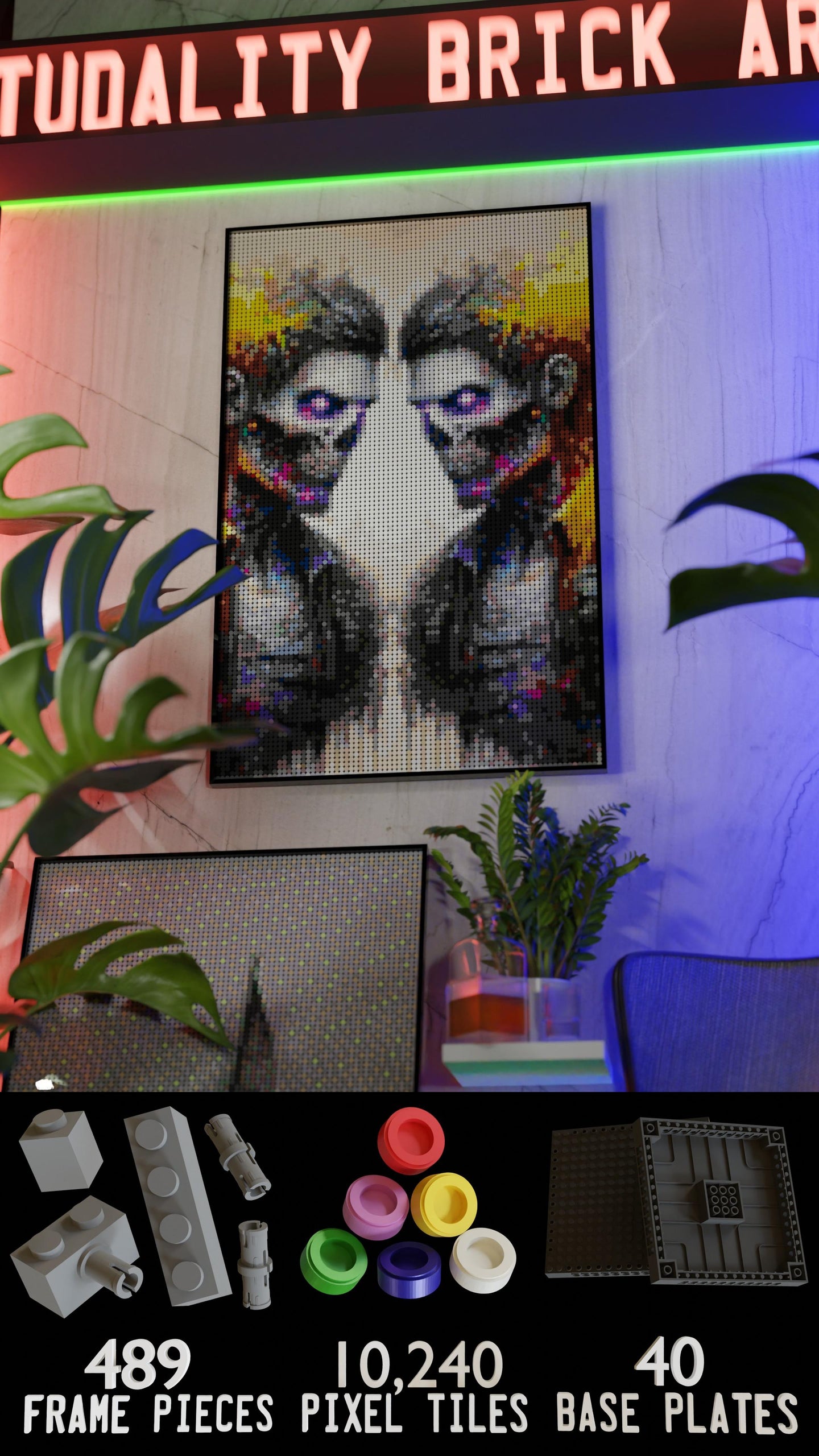 Veil of the Undead LEGO® Style mosaic wall art made from colorful plastic bricks